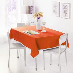Decorative Tablecloth Imitation Linen Lace Table Cloth Dining Table Cover  Size:130x170cm(Orange)