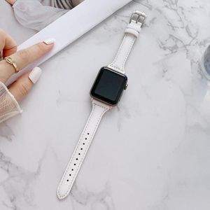 Naaiende vlakte Weave Small Taille Lederen Vervanging Strap Horlogeband voor Apple Watch Series 7 45 mm / 6 & SE & 5 & 4 44mm / 3 & 2 & 1 42mm