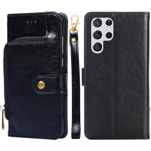 Voor Samsung Galaxy S22 Ultra 5G Zipper Bag PU + TPU Horizontale Flip Lederen Case Met Houder & Card Slot & Portemonnee & Lanyard (Zwart)