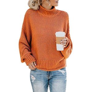 Fashion Thick Thread Turtleneck Knit Sweater (Color:Orange Size:XL)