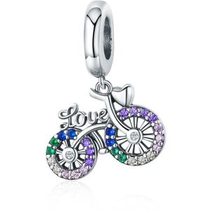 S925 Sterling Silver Bicycle Pendant Color Inlaid Zircon Beads DIY Bracelet Charm Accessories Style: Pendant