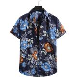 Summer Casual Chelsea Collar Flower Print Pattern Short-sleeved Shirt for Men (Color:Blue Size:M)