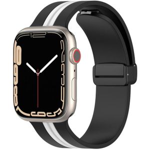 Magnetische sluiting tweekleurige siliconen horlogeband voor Apple Watch Series 8 & 7 45 mm / SE 2 & 6 & SE & 5 & 4 44 mm / 3 & 2 & 1 42 mm (zwart + wit)
