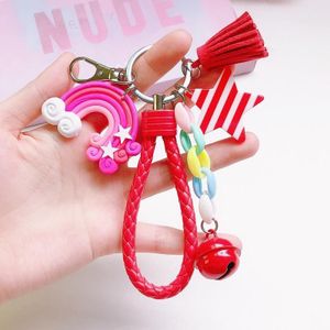 4 PCS Cute Soft Clay Rainbow Keychain Student Schoolbag Lollipop Pendant  Colour: Red Rope Rainbow