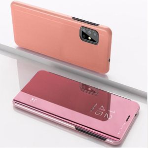 For Galaxy A71 Plated Mirror Horizontal Flip Leather with Stand Mobile Phone Holster(Rose Gold)