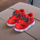 Kids Shoes Baby Infant Girls Eyelash Crystal Bowknot LED Luminous Boots Shoes Sneakers  Size:30(Red)