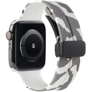 Magnetische sluiting Camouflage siliconen horlogeband voor Apple Watch Series 8&7 45mm / SE 2&6&SE&5&4 44mm / 3&2&1 42mm (camouflage wit)