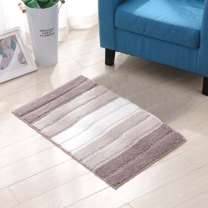 Stripe Indoor Anti-slip Bathroom Kitchen Floor Mat Microfiber Rug Carpet  Size:46x71cm(Beige)