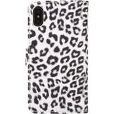 For  iPhone X  Leopard Pattern PU + PC Horizontal Flip Leather Protective Case with Holder & Card Slots(White)