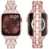 3-klavertje diamanten horlogeband voor Apple Watch Ultra 49 mm / serie 8 & 7 45 mm / SE 2 & 6 & SE & 5 & 4 44 mm / 3 & 2 & 1 42 mm (rosé goud)