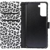 For Samsung Galaxy S21 5G Leopard Pattern Horizontal Flip Leather Case with Holder & Card Slots(White)