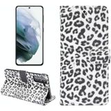 For Samsung Galaxy S21 5G Leopard Pattern Horizontal Flip Leather Case with Holder & Card Slots(White)