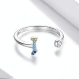 S925 Sterling Silver 26 English Letters Colorful Zircon Women Open Ring  Style:I