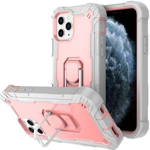 PC + Rubber 3-lagen schokbestendige beschermhoes met roterende houder voor iPhone 11 Pro (grijs wit + rosgoud)