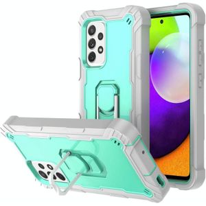 For Samsung Galaxy A52 5G / 4G PC + Rubber 3-layers Shockproof Protective Case with Rotating Holder(Grey White + Mint Green)