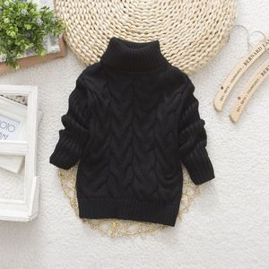 Black Winter Children's Thick Solid Color Knit Bottoming Turtleneck Pullover Sweater  Height:16 Size?90-100cm?