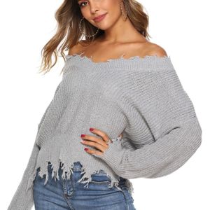 Irregular Tassel Loose V-neck Sweater (Color:Grey Size:L)
