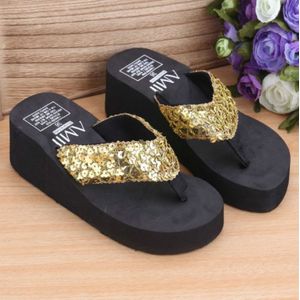 Sequin Slippers Wedge ith Flip Flops  Size:40(Sequin Gold)