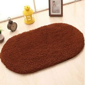 Faux Fur Rug Anti-slip Solid Bath Carpet Kids Room Door Mats Oval  Bedroom Living Room Rugs  Size:60x90cm(Coffee)