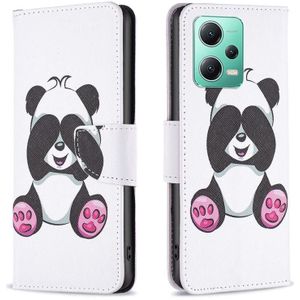 Voor Xiaomi Redmi Note 12 Wereldwijd gekleurd tekenpatroon lederen telefoonhoes (Panda)