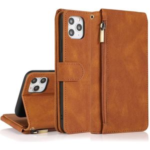 Skin-feel Crazy Horse Texture Zipper Wallet Bag Horizontal Flip Leather Case with Holder & Card Slots & Wallet & Lanyard For iPhone 11 Pro Max(Brown)