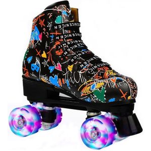 Volwassen kinderen Graffiti Roller Skates Schoenen Dubbele Rij Vierwielige Roller Skates Schoenen  Maat: 39 (Flash Wheel Black)
