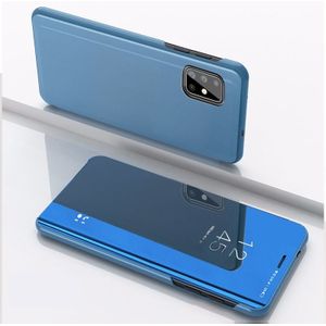 For Galaxy A71 Plated Mirror Horizontal Flip Leather with Stand Mobile Phone Holster(Blue)