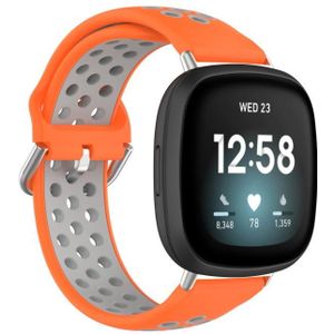 Voor Fitbit Versa 3 tweekleurige geperforeerde ademende siliconen horlogeband (oranje + grijs)
