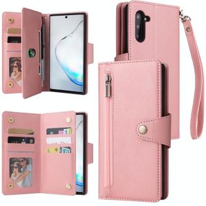 Voor Samsung Galaxy Note10 Klinknagel Gesp 9 kaarten Drie vouw leren telefooncase (Rose Gold)