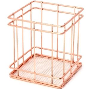 Rose Gold Metal Pen Holder Box Case Iron Art Receiving Basket Desk Stationery Office School Desk Supplies(Square)