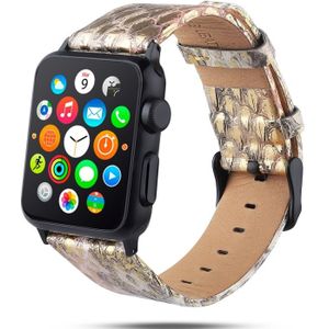 Snake Skin Texture Top-grain Leather Strap for Apple Watch Series 5 & 4 40mm / 3 & 2 & 1 38mm(Gold)