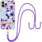 Flowers Series TPU telefoonhoesje met lanyard voor iphone 13 pro max (paarse begonia)