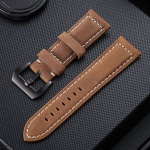 Crazy Horse Layer Frosted Black Buckle Watch Leather Wrist Strap  Size: 24mm (Light Brown)