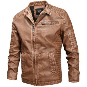 Fashionable Men Leather Jacket (Color:Khaki Size:4XL)