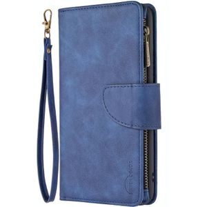 For iPhone XR Skin Feel Detachable Magnetic Zipper Horizontal Flip PU Leather Case with Multi-Card Slots & Holder & Wallet & Photo Frame & Lanyard(Blue)
