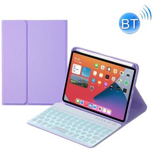 HY006D ronde toetsen afneembaar Bluetooth-toetsenbord lederen tas met kleurrijke achtergrondverlichting & houder voor iPad mini 6 (licht paars)