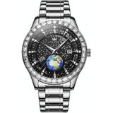 OLEVS 9967 heren sterrenhemel gezicht diamanten bezel quartz horloge (zwarte stalen band)