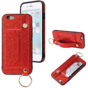 Glitter Powder PU+TPU Schokbestendige beschermhoes met houder & kaartslots & polsbandje voor iPhone 6 Plus / 6s Plus(Rood)