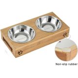 Cat Dog Pet Stainless Steel Feeding and Drinking Bowls Combination With Bamboo Frame  Size:S