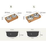 Cat Dog Pet Stainless Steel Feeding and Drinking Bowls Combination With Bamboo Frame  Size:S