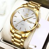 Olegs 6898 Men Waterdichte Luminous Steel Watch Band Quartz Watch (Gold White)