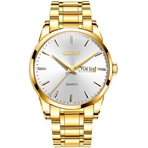 Olegs 6898 Men Waterdichte Luminous Steel Watch Band Quartz Watch (Gold White)