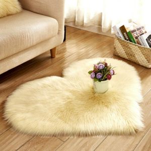 Love Heart Rugs Artificial Wool Sheepskin Hairy Carpet Faux Floor Mat Fur Plain Fluffy Soft Area Rug Tapetes  Size:30*40cm(Yellow)