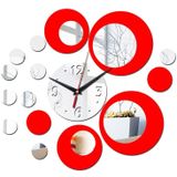 2 PCS  3D Stereo Decorative Clock Acrylic Digital Mirror Wall Sticker Wall Clock(Silver Red)
