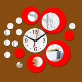 2 PCS  3D Stereo Decorative Clock Acrylic Digital Mirror Wall Sticker Wall Clock(Silver Red)