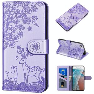 Sika Deer Embossing Pattern Horizontal Flip PU Leather Case with Holder & Card Slot & Wallet & Photo Frame For iPhone SE 2020 / 8 / 7(Purple)