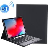 YT11B-A 2021 Detachable Candy Color Skin Texture Round Keycap Bluetooth Keyboard Leather Case with Touch Control & Pen Slot & Stand For iPad Pro 11 (2021)(Black)