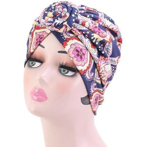 3 PCS TJM-342 Cotton Whirlpool Flower Shape Turban Hat(Flower Navy)