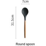 Silicone Wood Handle Spatula Heat-resistant Soup Spoon Non-stick Special Cooking Shovel Kitchen Tools Round Soup Spoon