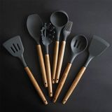 Silicone Wood Handle Spatula Heat-resistant Soup Spoon Non-stick Special Cooking Shovel Kitchen Tools Round Soup Spoon